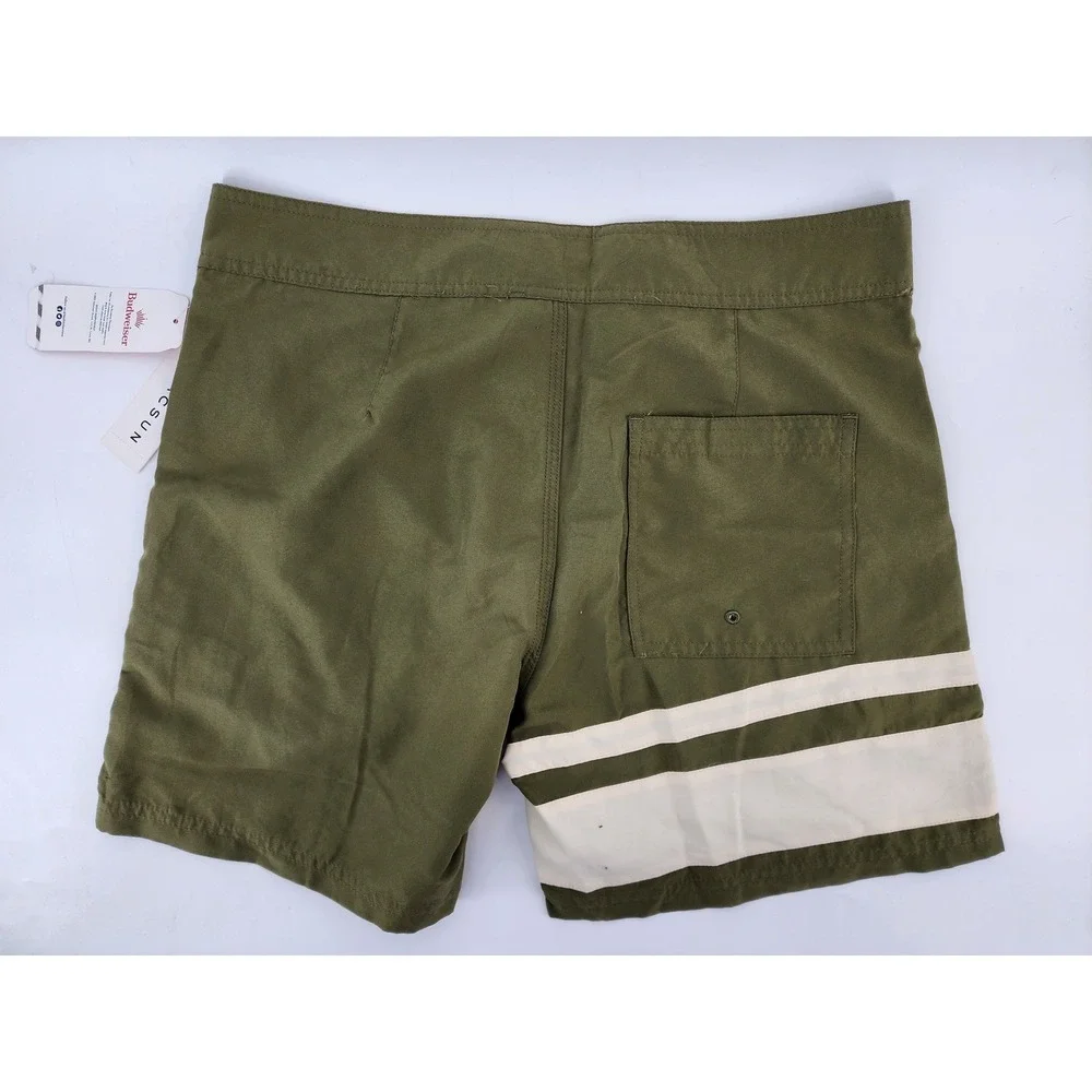 PacSun Budweiser Board Shorts Green Striped Swim Trunks Size 30